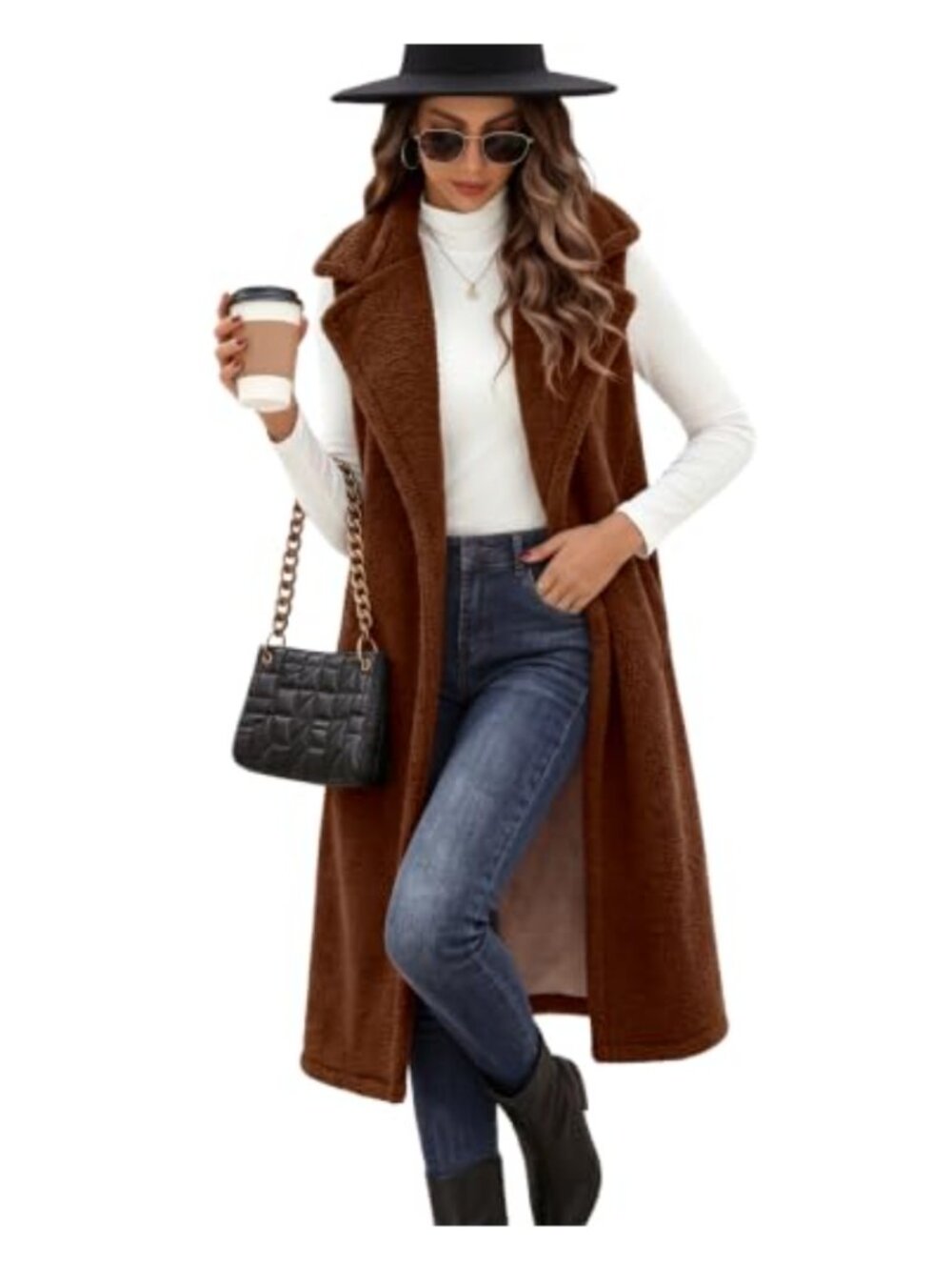 Teddy Fleece Long Vest Sleeveless Coat with Pockets